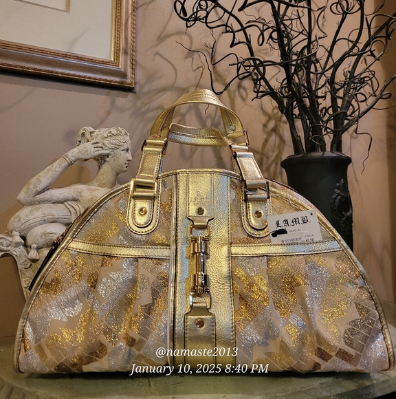 L.A.M.B. Gwen Stefani Gold Glam Jill Satchel Luxury Designer Metalic Leather 81 - Picture 1 of 15